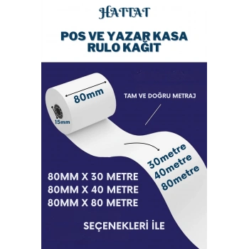 8 Adet Rulo 80mmx80m POS ve Yazar Kasa Termal Rulo Yüksek Kaliteli Dayanıklı Tam Metraj Net Baskı