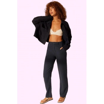 Kadın Yüksek Bel Geniş Paça Keten Pantolon Günlük Şıklık Hafta Sonu Yaz Aylarının Vazgeçilmezi