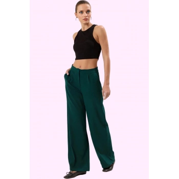 Kadın Geniş Paça Pantolon Yüksek Bel Düz Desen Finike Dokuma Günlük Kullanım Modern Tasarım