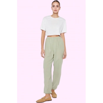 Kadın Yüksek Bel Jogger Pantolon Pamuklu Günlük Kullanım İçin Rahat Yaz Aylarının Vazgeçilmezi