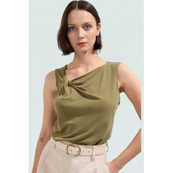 71% Modal 29% Polyester Bluz Büzgü Detaylı Asimetrik Yaka Regular Premium Kalite