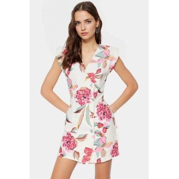 88cm V Yaka Kolsuz Keten Görünümlü Mini Ceket Elbise Günlük Şıklık Özenle Seçilmiş Seçkin Malzeme