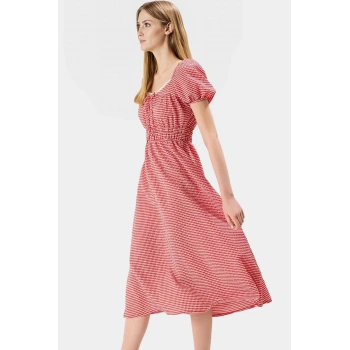 A Kesim Dantel Detaylı Kısa Kollu Dokuma Midi Elbise 95 Polyester 5 Elastan Özenle Seçilmiş