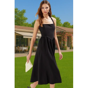 A Kesim Fiyonk Detaylı Midi Dokuma Abiye Elbise Günlük Kullanım İçin Özel Tasarım Modern Stil