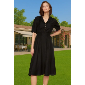 A Kesim Gipeli Midi Elbise Balon Kol Viskoz Günlük Kombin Uzun Ömürlü Özenle Seçilmiş Mükemmel Uyum