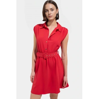 A Kesim Kısa Elbise Kemerli Polyester Dokuma Rahat Günlük Modern Stil Mükemmel Uyum