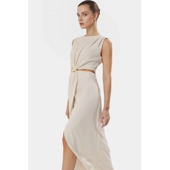 A Kesim Maxi Elbise Cut Out Detaylı Polyester Krep Dokuma Mükemmel Uyum Özenle Seçilmiş