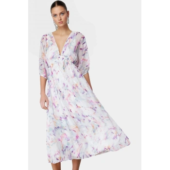 A Kesim Maxi Elbise Şifon Dokuma Soyut Desenli Yazlık Modern Stil Mükemmel Uyum