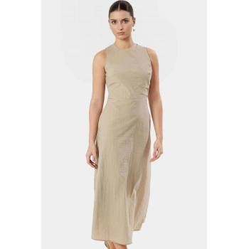 A Kesim Midi Dokuma Elbise Bisiklet Yaka Polyester Yazlık Günlük Mükemmel Uyum Dayanıklı Malzeme