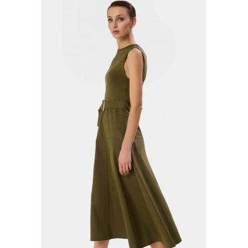 A Kesim Midi Elbise %Pamuk Gabardin Kemer Detaylı Rahat ve Şık Premium Kalite