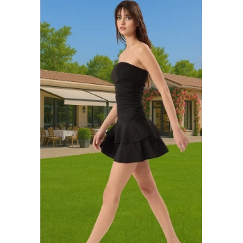 A Kesim Straplez Mini Örme Elbise Polyester Elastan Yazlık Seçkin Malzeme Günlük Kullanım İçin