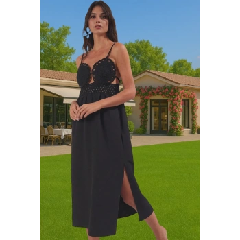 A Line Dantel Detaylı Pamuklu Poplin Midi Elbise Plaj ve Günlük Özenle Seçilmiş Premium Kalite