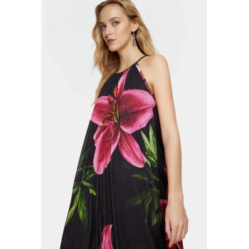 A line Halter Yaka Maxi Elbise Örme Çiçekli Polyester Yazlık Uzun Ömürlü Modern Stil