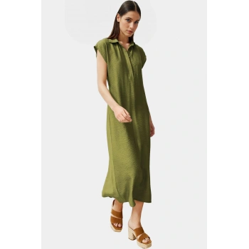 A line Kısa Kollu Elbise Viskoz Kumaş Günlük Şıklık Özel Tasarım Modern Stil Trend