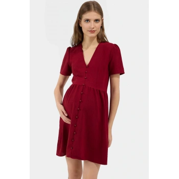 A line Kısa Kollu Mini Elbise  Polyester Yazlık Günlük Konforlu Kesim Modern Stil