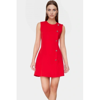 A line Kısa Kolsuz Mini Elbise Dokuma Polyester Finike Kumaş Rahat Kullanım