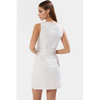 A Line Kolsuz Brode Mini Elbise Pamuklu Dokuma Kumaş Kuşak Detayı Kaliteli İşçilik Rahat Kullanım