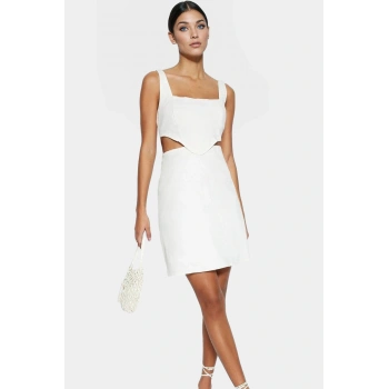 A Line Kolsuz Mini Pamuklu Elbise Kare Yaka Kesim Yazlık Günlük Profesyonel Görünüm Özenle Seçilmiş