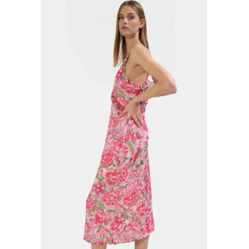 A line Kolsuz Şifon Maxi Elbise Çiçek Desenli Polyester Yazlık Seçkin Malzeme Yüksek Kalite