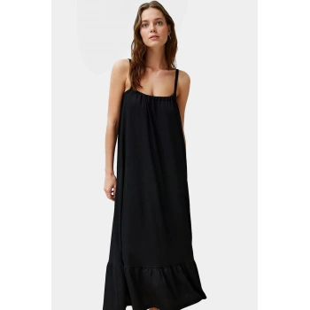 A Line Maxi Elbise Bürümcük Dokuma Rahat Kalıp Yazlık Uzun Ömürlü Şık Görünüm Modern Stil