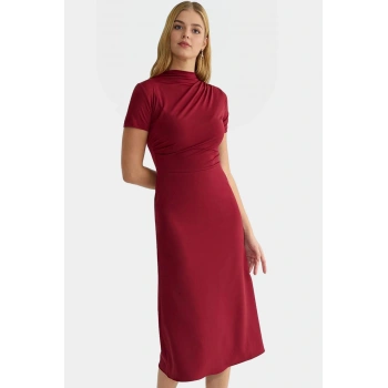 A line Midi Elbise Polyester Karışımlı Dokuma Kumaş Kemersiz Rahat Dayanıklı Malzeme