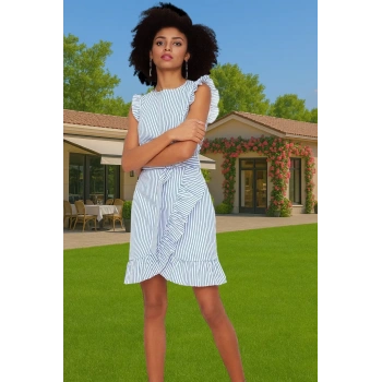 A line Mini Çizgili Elbise Rahat Poplin Kumaş Yazlık Mükemmel Uyum Rahat Kullanım Rahat Ve Şık