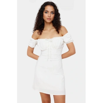 A Line Mini Elbise Krep Kumaş Balon Kollu Rahat Kalıp Şık Görünüm Kaliteli İşçilik