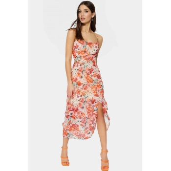 A line Şifon Midi Elbise Çok Çiçek Desenli Yazlık Rahat Profesyonel Görünüm Özel Tasarım