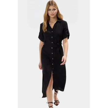 Aerobin Dokuma Viskoz Midi Elbise Kemer Detayı ile Günlük Şıklık Rahat Ve Şık Premium Kalite