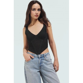 Ajurlu Detaylı Crop Triko Bluz Günlük Stil Yazlık Trend Tasarım Özel Yüksek Kalite