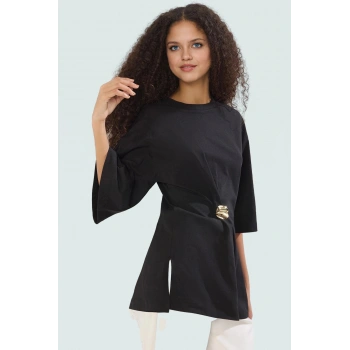 Aksesuar Detaylı Pamuk Bluz Truvakar Kol Regular Kalıp Yüksek Kalite Zarifane Tasarım