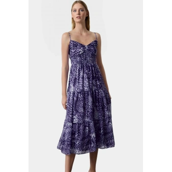 Animal Desenli Şifon Midi Elbise Rahat Kalıp Yazlık Günlük Stil Profesyonel Görünüm Seçkin Malzeme