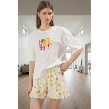 Anne Kız Pijama Takımı %100 Pamuk Renk Meyve Desenli Rahat Kullanım