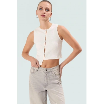 Asimetrik Crop Bluz Pamuklu Örme Fitted Bisiklet Yaka Rahat Ve Şık Kullanım