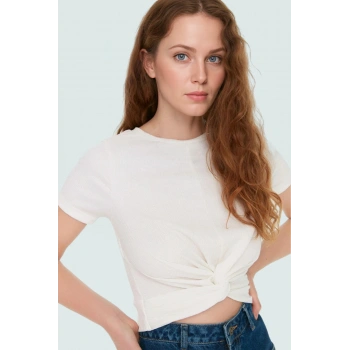 Asimetrik Kesim Örme Bluz Polyester Kumaş Kemersiz Rahat Kullanım Zarifane Tasarım