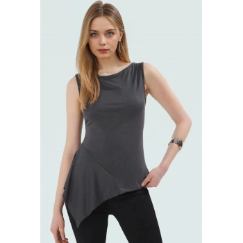 Asimetrik Kolsuz Bluz Modal Kumaş Fitted Kalıp Kayık Yaka Günlük Şıklık Dayanıklı Malzeme