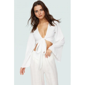 Asimetrik V Yaka Yazlık Plaj Bluz Rahat Kalıp Dokuma Kumaş Kaliteli İşçilik Ve Şık