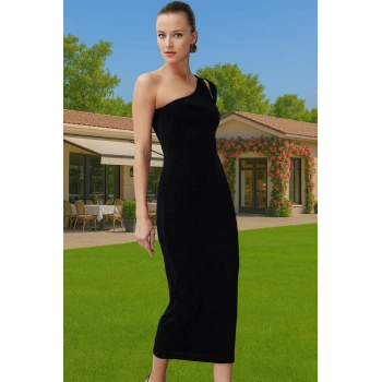 Asimetrik Yaka Maxi Örme Elbise Poliamid Karışımlı Yazlık Modern Stil Özel Tasarım Mükemmel Uyum