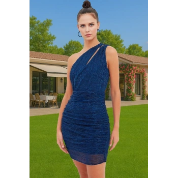 Asimetrik Yaka Tek Omuz Bodycon Mini Örme Elbise Polyester Metalik Mezuniyet Dayanıklı Malzeme