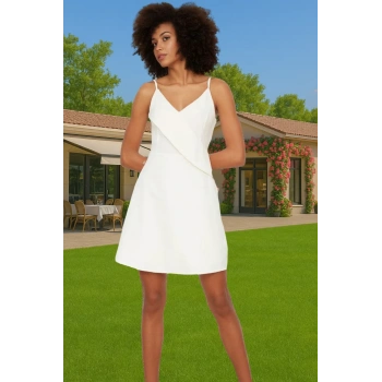 Askılı Fırfırlı A Kesim Mini Elbise Polyester Kumaş Rahat Yazlık Konforlu Kesim Profesyonel Görünüm