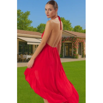 Askılı Volanlı Mini Plaj Elbisesi Crinkle Dokuma Polyester Yazlık Rahat Kullanım Kaliteli İşçilik