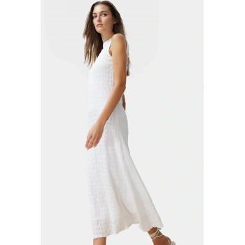 Astarlı A Line Gofre Dokulu Polyester Maxi Elbise Rahat Günlük Stil Kullanım İçin