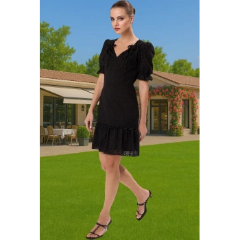 Astarlı Brode Mini Elbise Pamuklu Dokuma A Kesim Günlük Dayanıklı Malzeme Rahat Kullanım