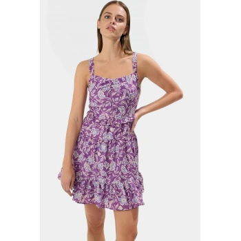 Astarlı Çiçekli Dokuma Mini Elbise Feminen Skater Kalıp Yaz için İdeal Dayanıklı Malzeme