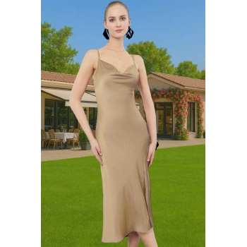 Astarlı Saten Midi Abiye Elbise; Rahat ve Şık Tasarım Zarifane Tasarım Yüksek Kalite