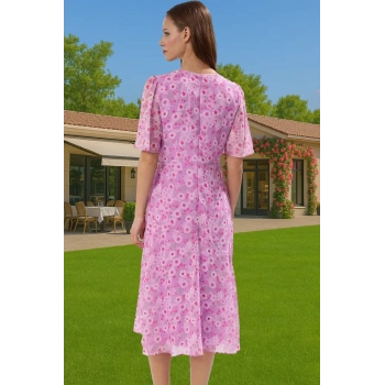 Astarlı Şifon Elbise A Kesim Midi Boy Polyester Yazlık Premium Kalite Özenle Seçilmiş Premium Kalite