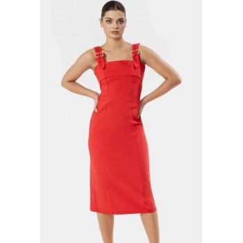 Ayarlanabilir Askılı Midi Boy Gabardin Elbise Organik Pamuklu Rahat Günlük Stil Şık Görünüm