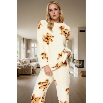Ayıcıklı Desenli Kışlık Pijama Takımı Wellsoft Kumaş Regular Kalıp Premium Kalite Şık Görünüm
