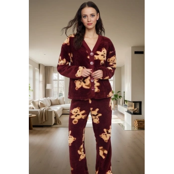 Ayıcıklı Desenli Kışlık Pijama Takımı Wellsoft Regular Kalıp Dayanıklı Malzeme