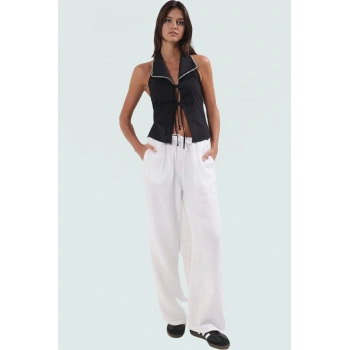 Bağcıklı Bluz Dokuma Kumaş Regular Kalıp Günlük Kullanım İçin Konforlu Kesim